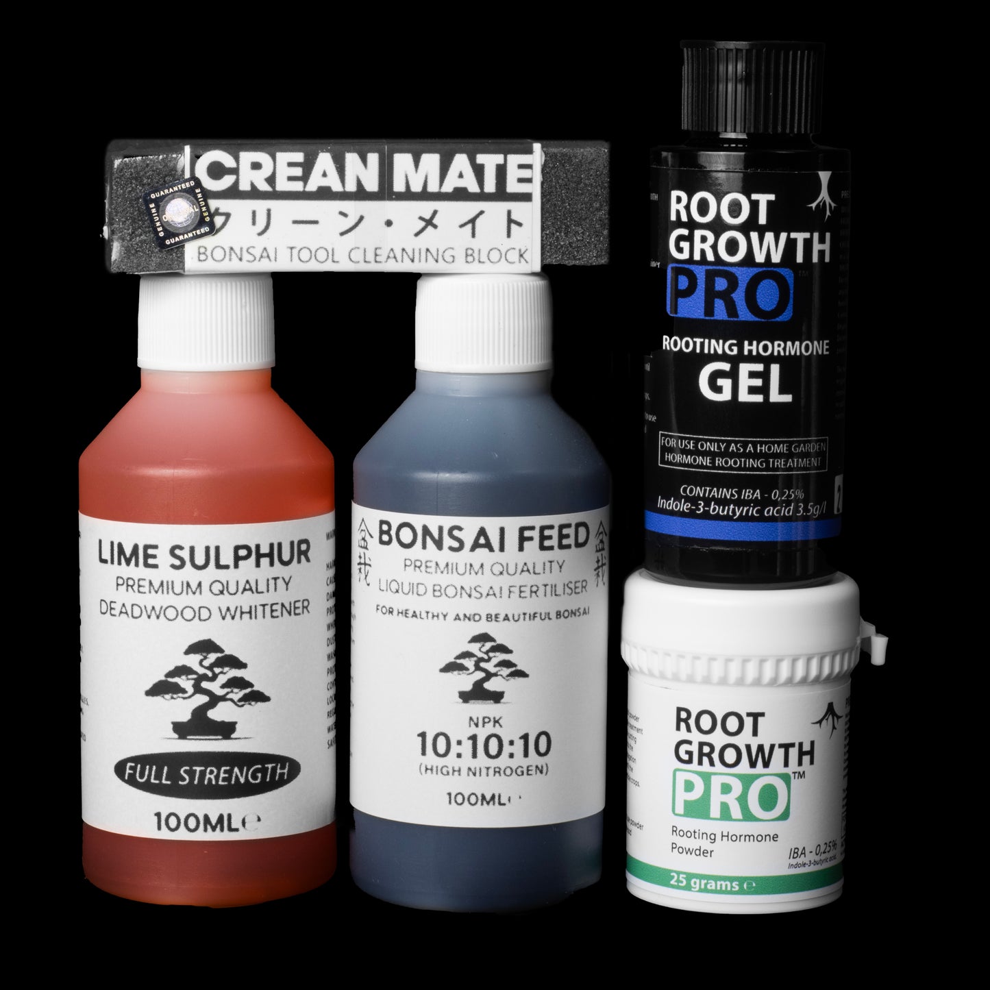 Bonsai Care Bundle: Bonsai Fertilizer, Lime Sulphur, Rooting Hormone Powder, Rooting Gel & Crean Mate
